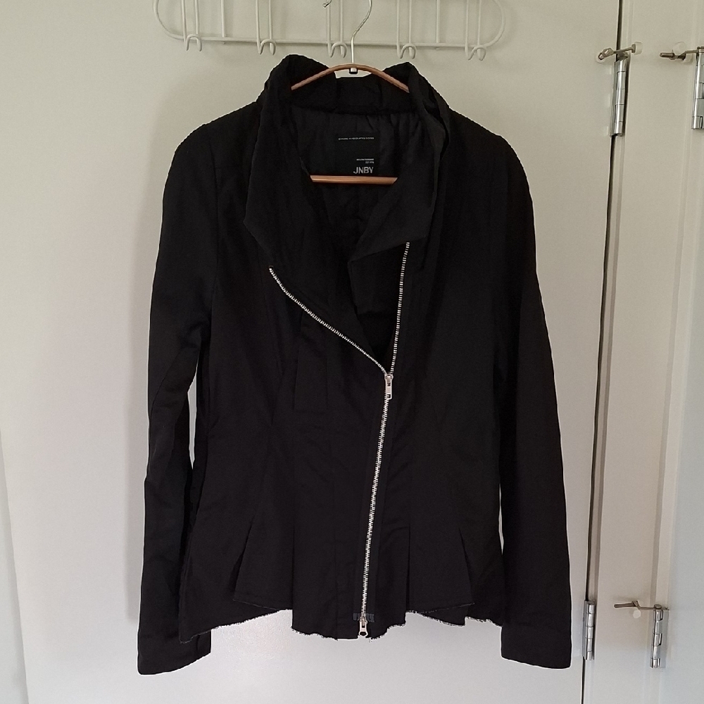JNBY Women's Black Funnel Neck Coat with Asymmetric Zip and Hem (Size S/M)